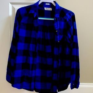 Royal blue and black plaid flannel